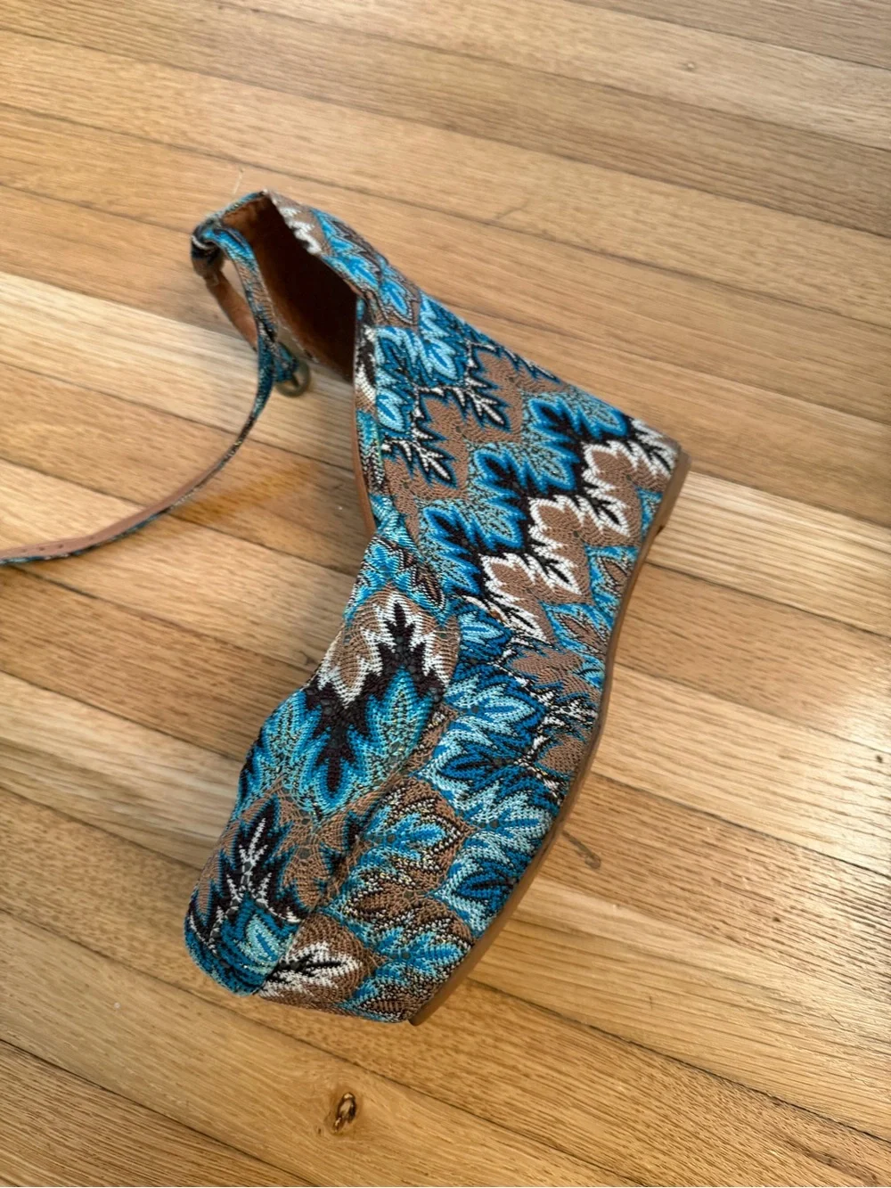 Jeffrey Campbell “Bette” Women’s Blue Patterned Wedge Sandals